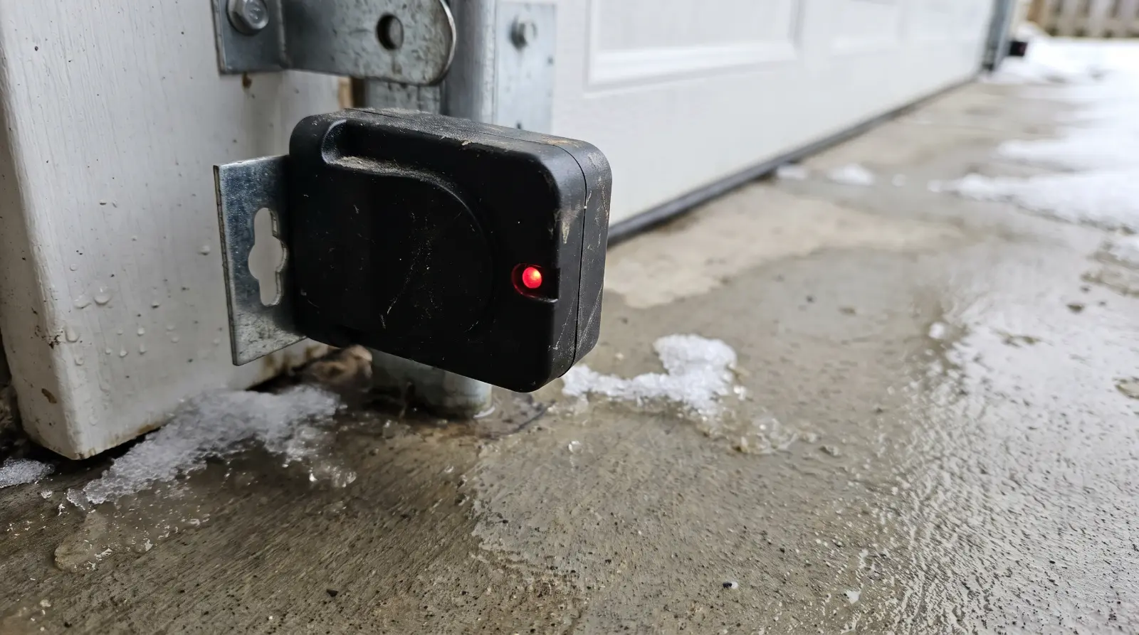 Garage door safety sensor near the floor